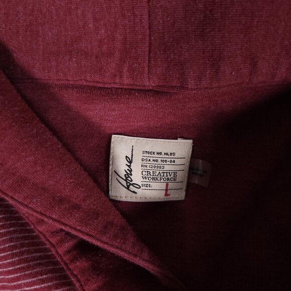 Howe Creative Workforce Cardigan Mens Large Striped Pockets Red Burgundy FLAW - Picture 3 of 16